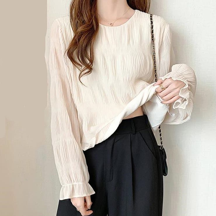 ベージュ | シャーリングシアーブラウス【韓国ファッション】【春夏新商品】 | Doula Doula