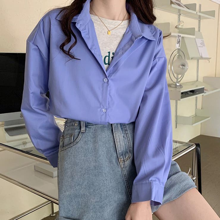パープル-ブルー | オーバーサイズシャツ【韓国ファッション】 | Doula Doula