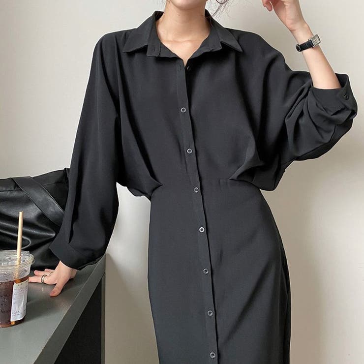 ロングシャツワンピース【韓国ファッション】[品番：ZJ000021817
