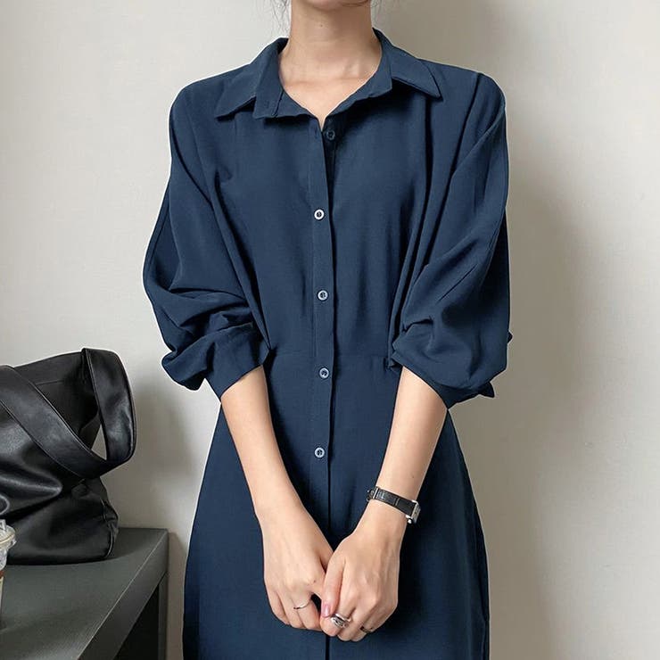 ロングシャツワンピース【韓国ファッション】[品番:ZJ000021817 ロングシャツワンピース【韓国ファッション】[品番:ZJ000021817