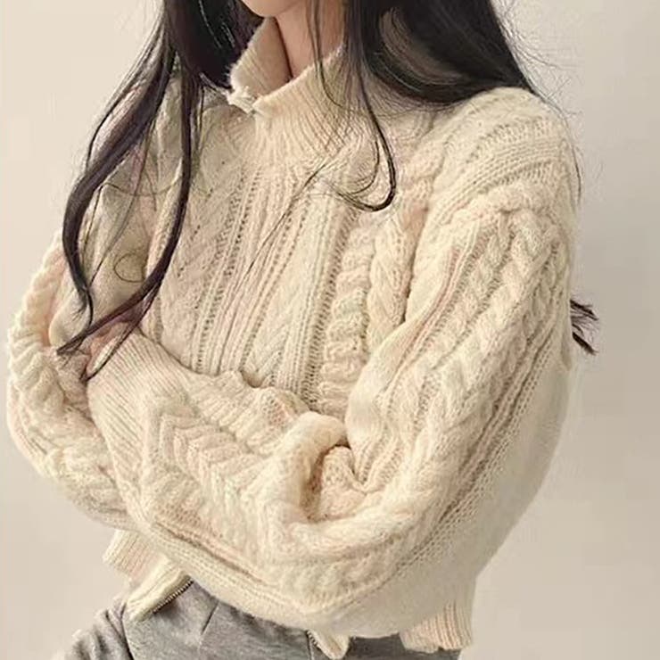 ダブルジップケーブル編みニットカーディガン【韓国ファッション】 | Girly Doll | 詳細画像4 