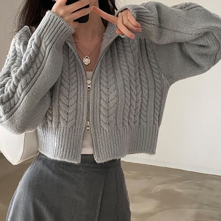 ダブルジップケーブル編みニットカーディガン【韓国ファッション】 | Girly Doll | 詳細画像6 
