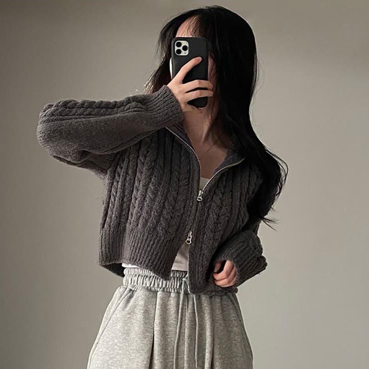 ダブルジップケーブル編みニットカーディガン【韓国ファッション】 | Girly Doll | 詳細画像7 