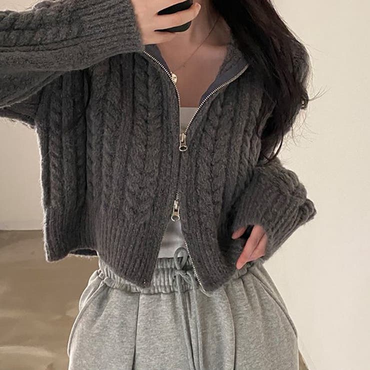 ダブルジップケーブル編みニットカーディガン【韓国ファッション】 | Girly Doll | 詳細画像8 