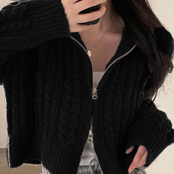 ダブルジップケーブル編みニットカーディガン【韓国ファッション】 | Girly Doll | 詳細画像9 