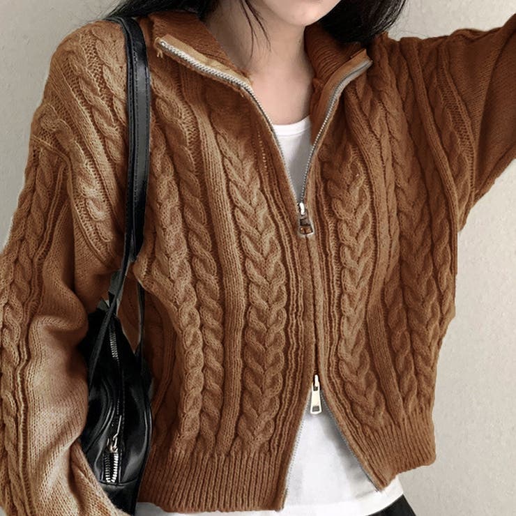 ダブルジップケーブル編みニットカーディガン【韓国ファッション】 | Girly Doll | 詳細画像10 