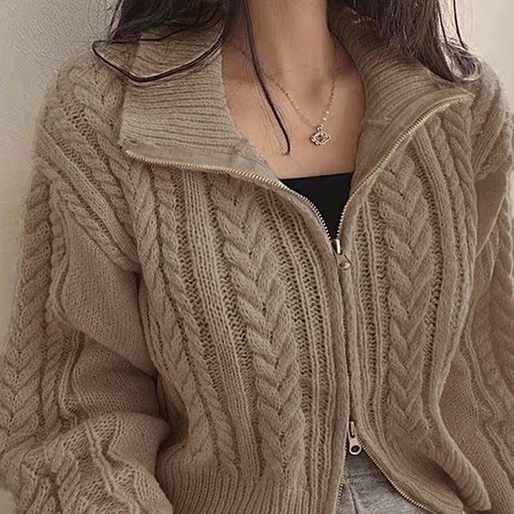ダブルジップケーブル編みニットカーディガン【韓国ファッション】 | Girly Doll | 詳細画像11 