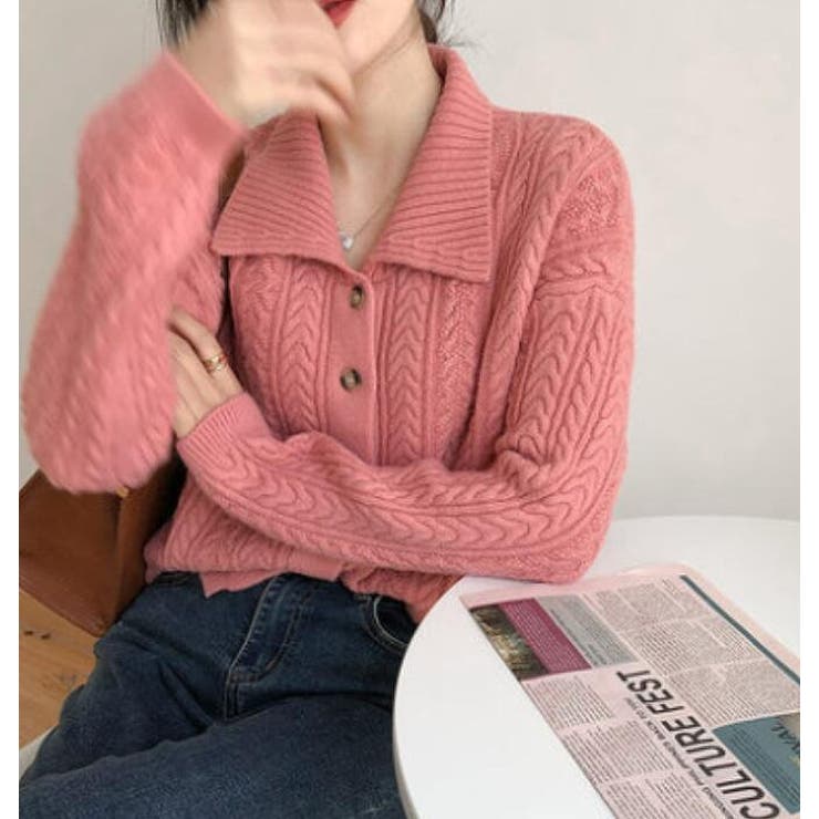 韓国 トップス カーディガン ニット ネイビー 紺 秋 call me