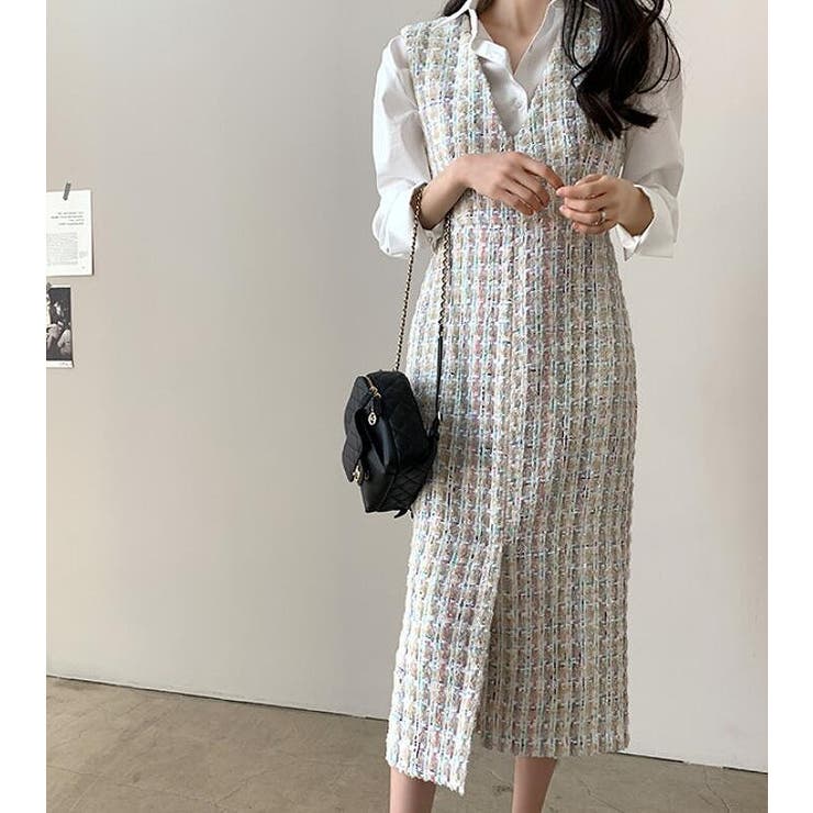 ツイードジャンパースカート【韓国ファッション】