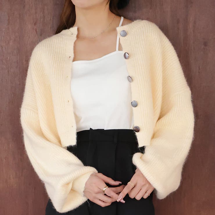 オフホワイト | ショート丈ボリュームニットカーディガン | Girly Doll