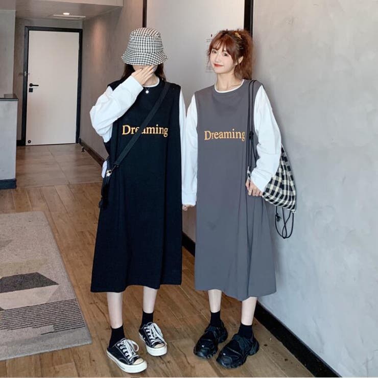 ロゴTシャツワンピース【韓国ファッション】[品番：ZJ000016045