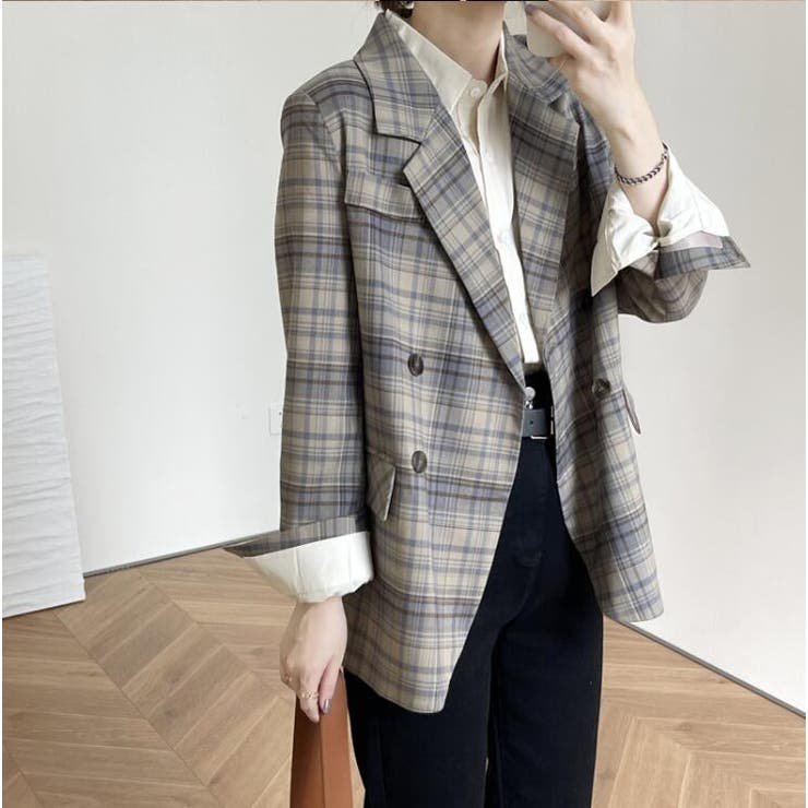 チェック | テーラードジャケット【韓国ファッション】 | Girly Doll