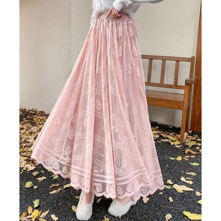 ROCKCAKE★韓国★人気★Lace Can Can Skirt 2色 レース ショップニコニコ ShopNikoNiko ハイウエスト ティアード レース