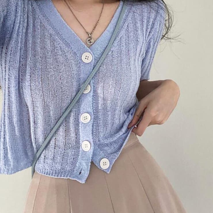 Vネック半袖リブニットカーディガン【韓国ファッション】 | Doula Doula | 詳細画像2