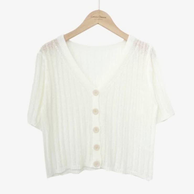 Vネック半袖リブニットカーディガン【韓国ファッション】 | Doula Doula | 詳細画像6