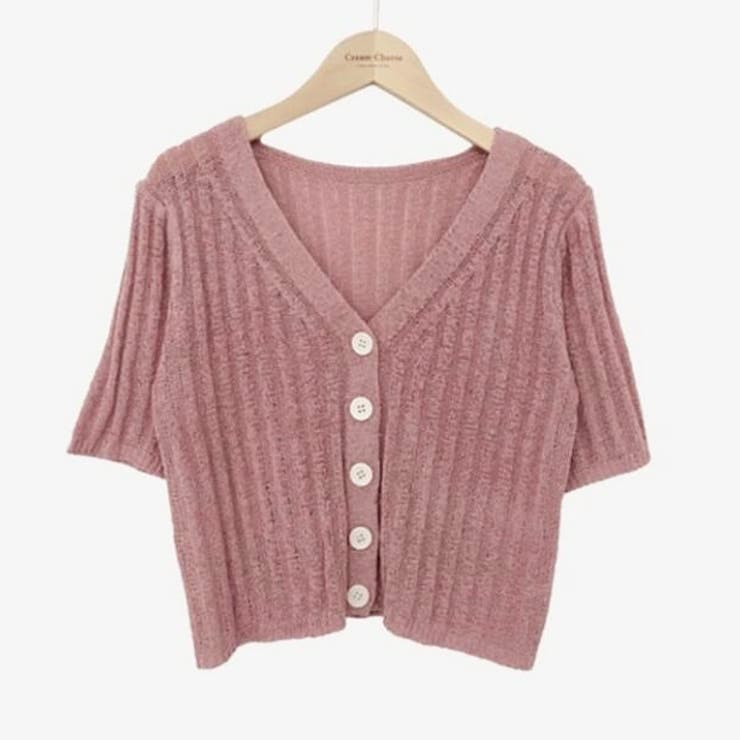 Vネック半袖リブニットカーディガン【韓国ファッション】 | Doula Doula | 詳細画像7