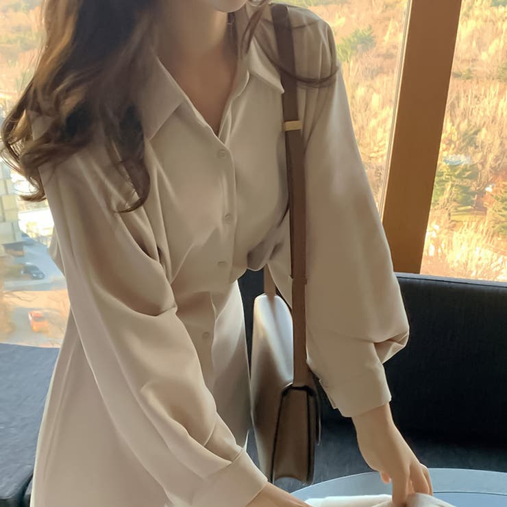 ボリュームシャツバルーンスリーブワンピース【韓国ファッション