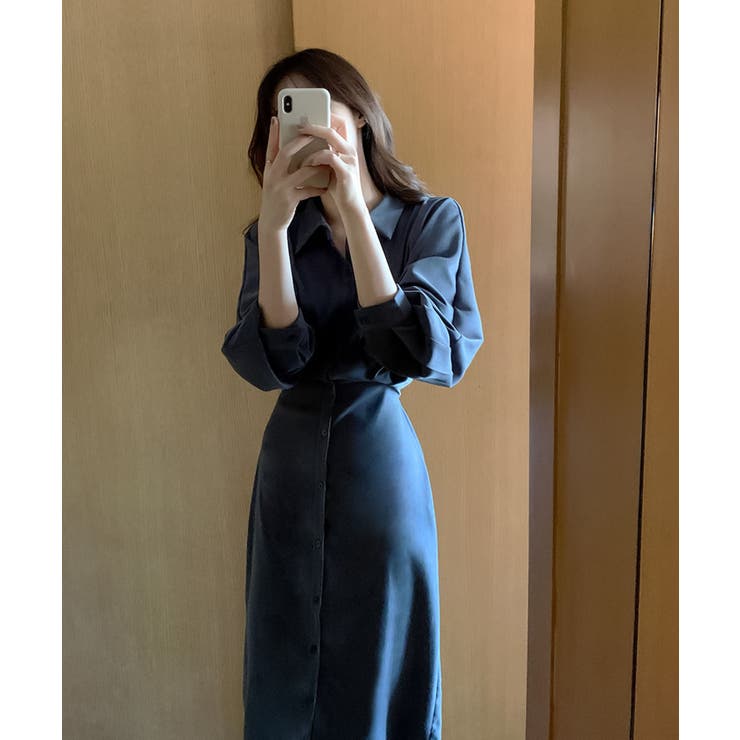 ボリュームシャツバルーンスリーブワンピース【韓国ファッション