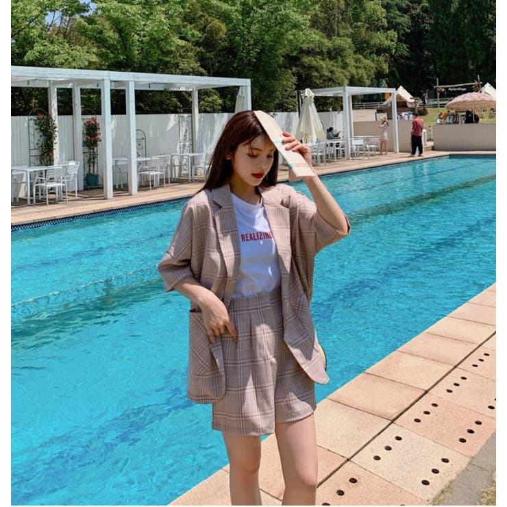 ガール　セットアップとジャケットA408201800M D71206800M チェックジャケット＋パンツ 2点セットアップ【韓国ファッション