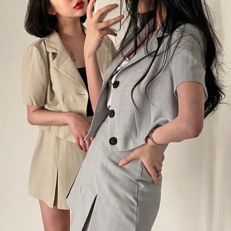 半袖ショートジャケット＋ミニスカート セットアップ【韓国