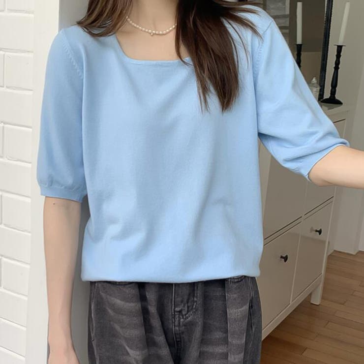 【PLAGE】Shoulder deatiled top☆韓国☆トップス サマーニット五分袖トップス【韓国ファッション】[品番