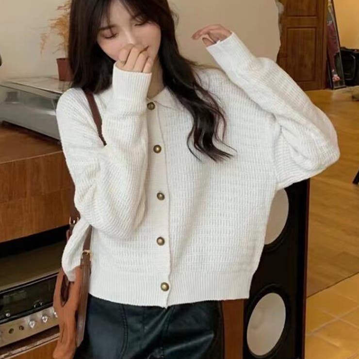 襟付きカーディガン【韓国ファッション】[品番：ZJ000019044