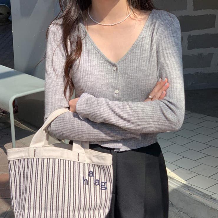 Vネックリブニットカーディガン【韓国ファッション】【春夏新商品】 | Doula Doula | 詳細画像3 