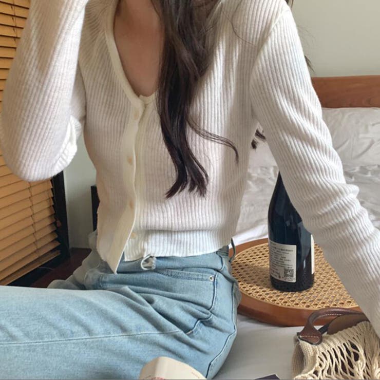 Vネックリブニットカーディガン【韓国ファッション】【春夏新商品】 | Doula Doula | 詳細画像11 