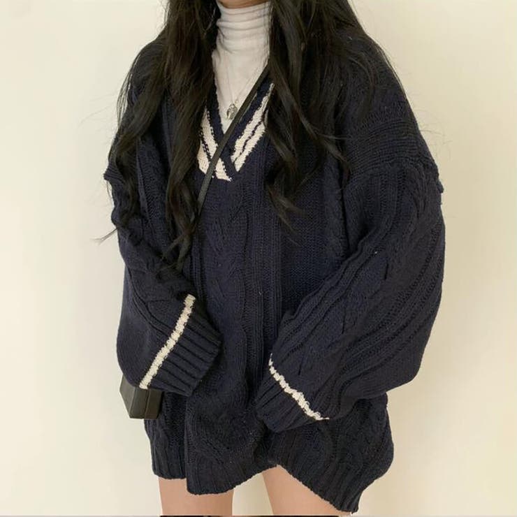 オーバーサイズチルデンニット【韓国ファッション】[品番