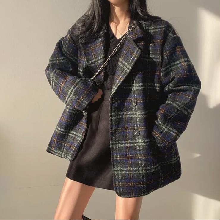 チェックミドル丈コート【韓国ファッション】[品番：ZJ000023408