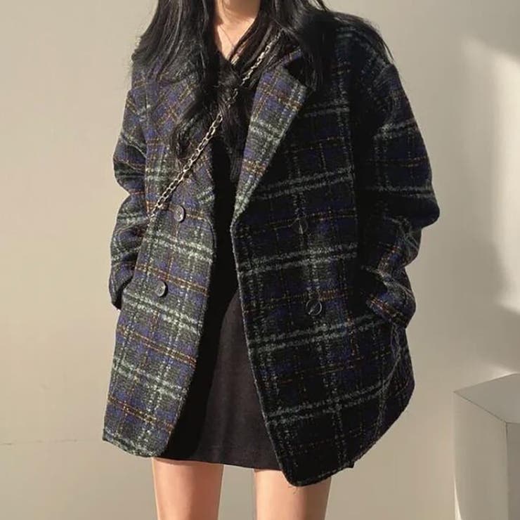 チェックミドル丈コート【韓国ファッション】[品番：ZJ000023408 