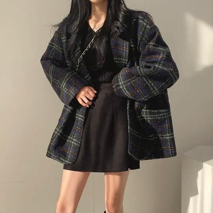 チェックミドル丈コート【韓国ファッション】[品番：ZJ000023408 