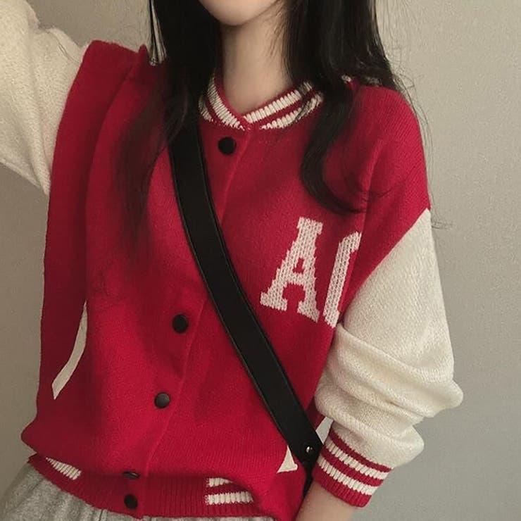 スタジャン風ニットカーディガン【韓国ファッション】[品番