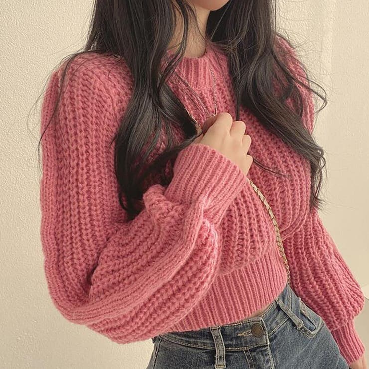 ピンク | ローゲージクロップドニット【韓国ファッション】 | Girly Doll