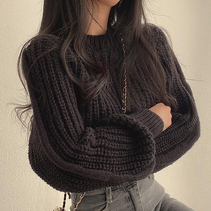 ブラック | ローゲージクロップドニット【韓国ファッション】 | Girly Doll