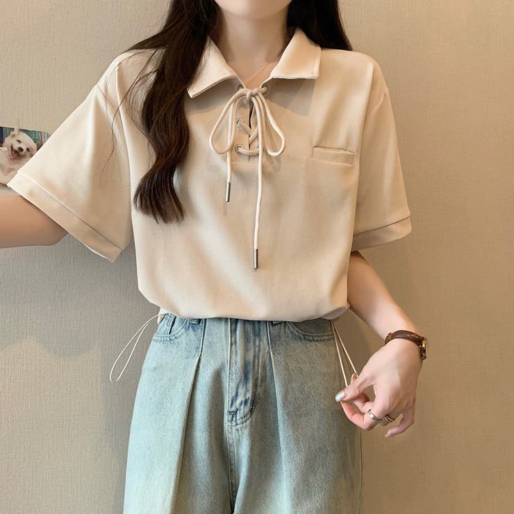 tシャツ レースアップレイヤードカットソー レディース FUN tシャツ レイヤードレースアップカットソー レディース
