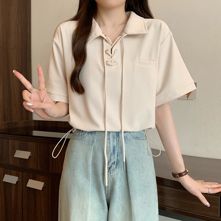 Greed International ベージュ レース 半袖 トップス Greed International ベージュ レース 半袖 トップス