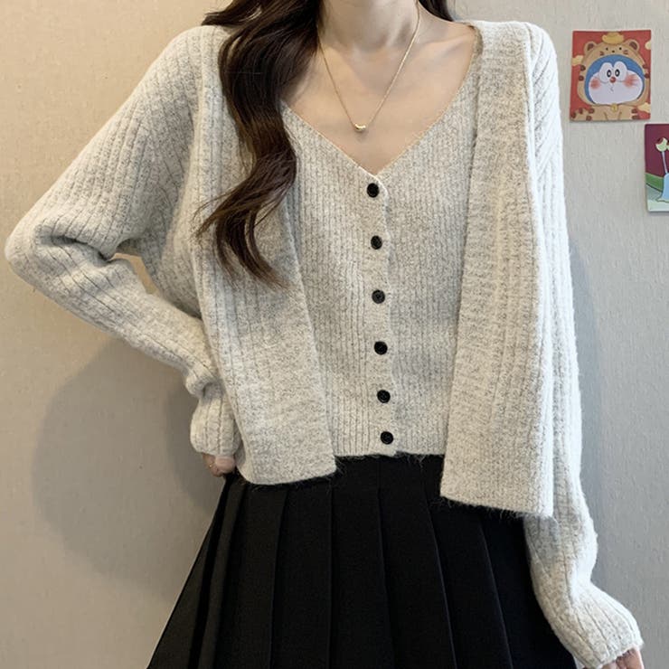 配色ラインロゴ刺繍ダブルジップニットカーディガン[tu1480