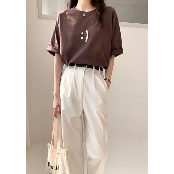 スマイルTシャツ【韓国ファッション】[品番：ZJ000013676