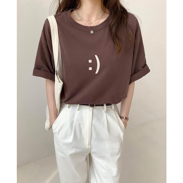 スマイルTシャツ【韓国ファッション】[品番：ZJ000013676