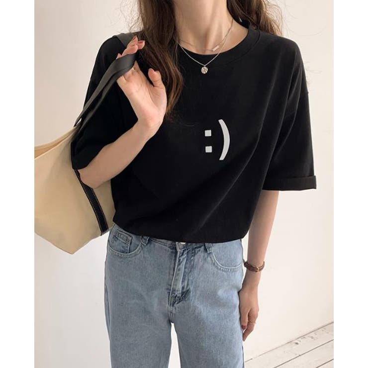 スマイルTシャツ【韓国ファッション】[品番：ZJ000013676
