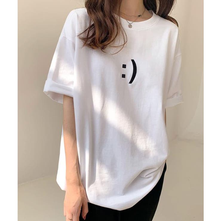 スマイルTシャツ【韓国ファッション】[品番：ZJ000013676