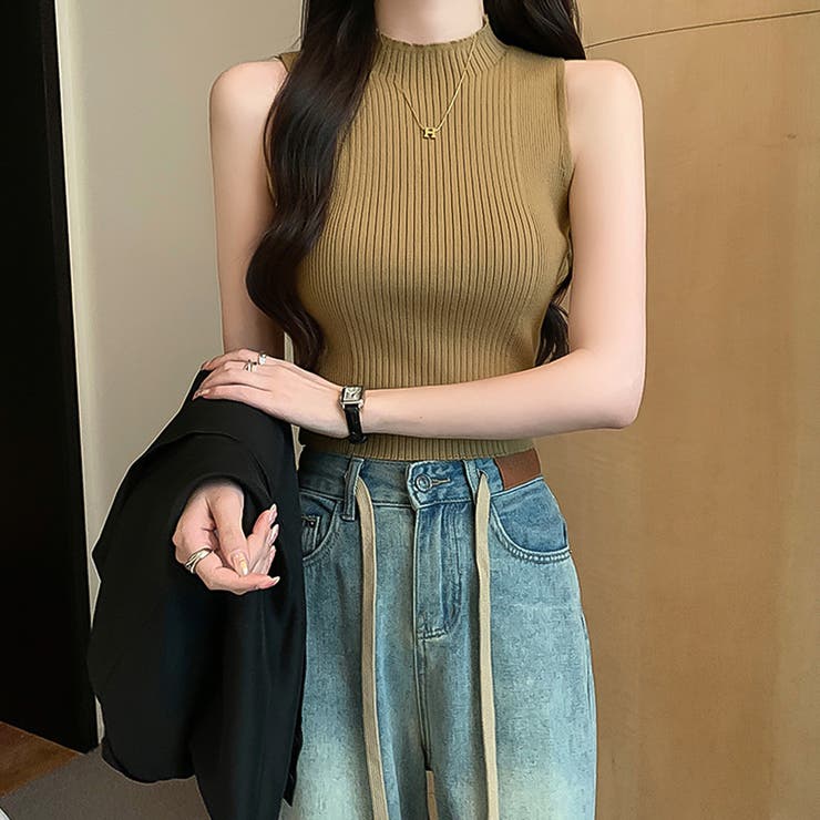 【韓国ブランドglowny】即日発送◎ ノースリーブトップス セール】【lulufa】ドロストクロップドノースリーブTシャツ