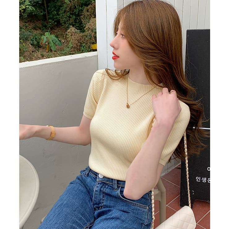 アイボリー | サマーリブニットトップス【韓国ファッション】 | Girly Doll