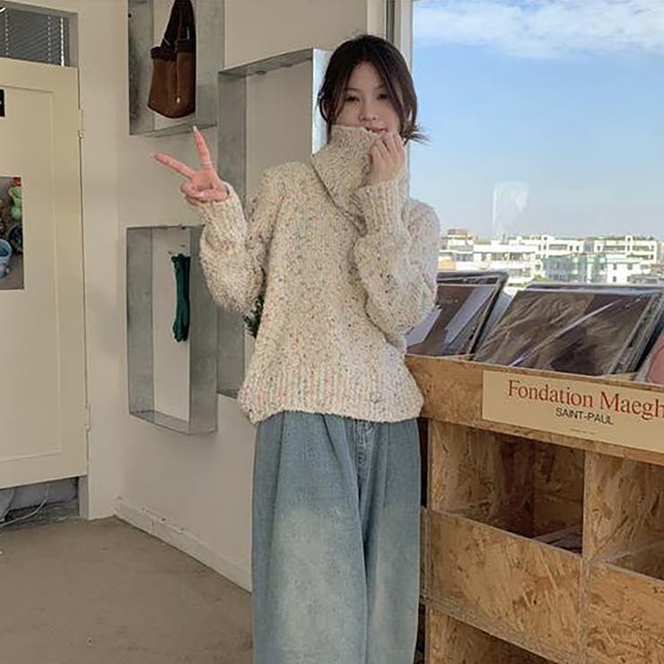 ミックスカラーニットプルオーバー＆ネックウォーマー【韓国