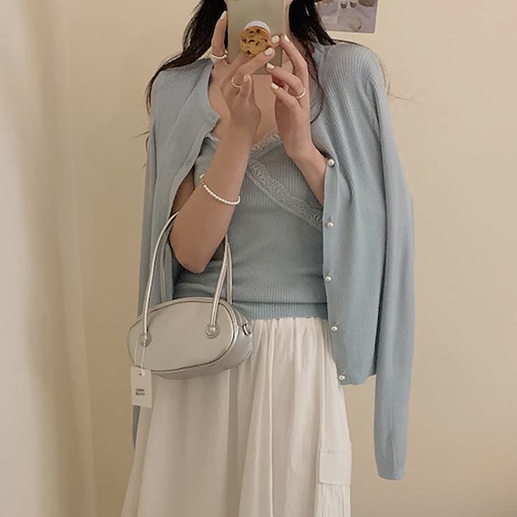ブルー | ニットカーディガン&キャミ【韓国ファッション】 | Girly Doll