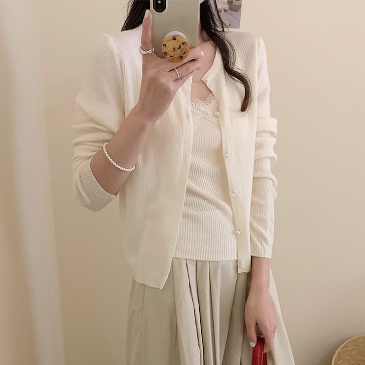 アイボリー | ニットカーディガン&キャミ【韓国ファッション】 | Girly Doll