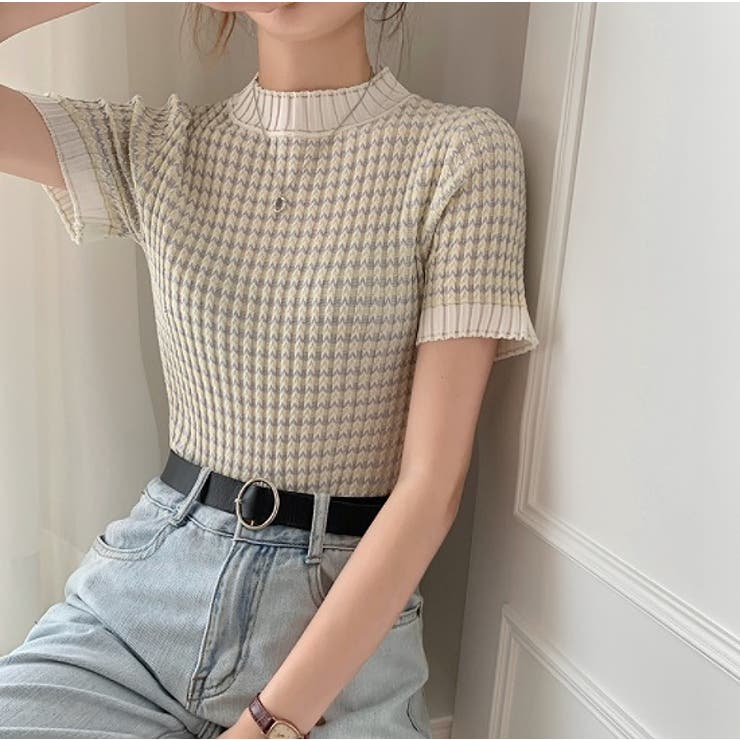 ツイード編み半袖ニットトップス【韓国ファッション】 | Doula Doula | 詳細画像2 