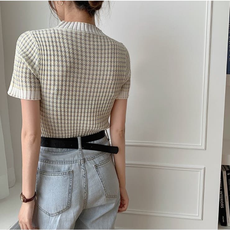 ツイード編み半袖ニットトップス【韓国ファッション】 | Doula Doula | 詳細画像3 