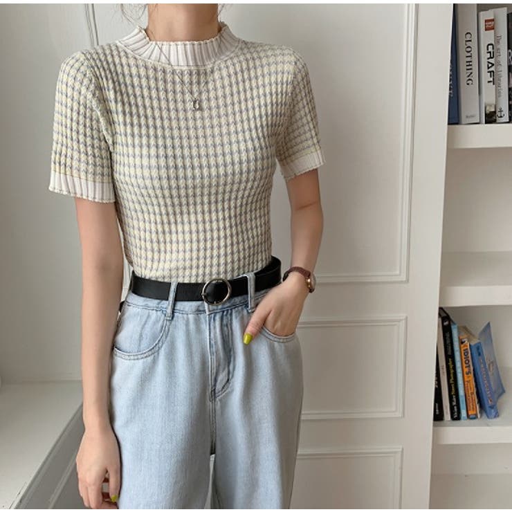 ツイード編み半袖ニットトップス【韓国ファッション】 | Doula Doula | 詳細画像5 